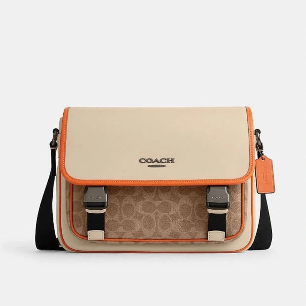 NWT！COACH RACER MESSENGER IN COLORBLOCK SIGNATURE（COACH CAJ79）holiday gift